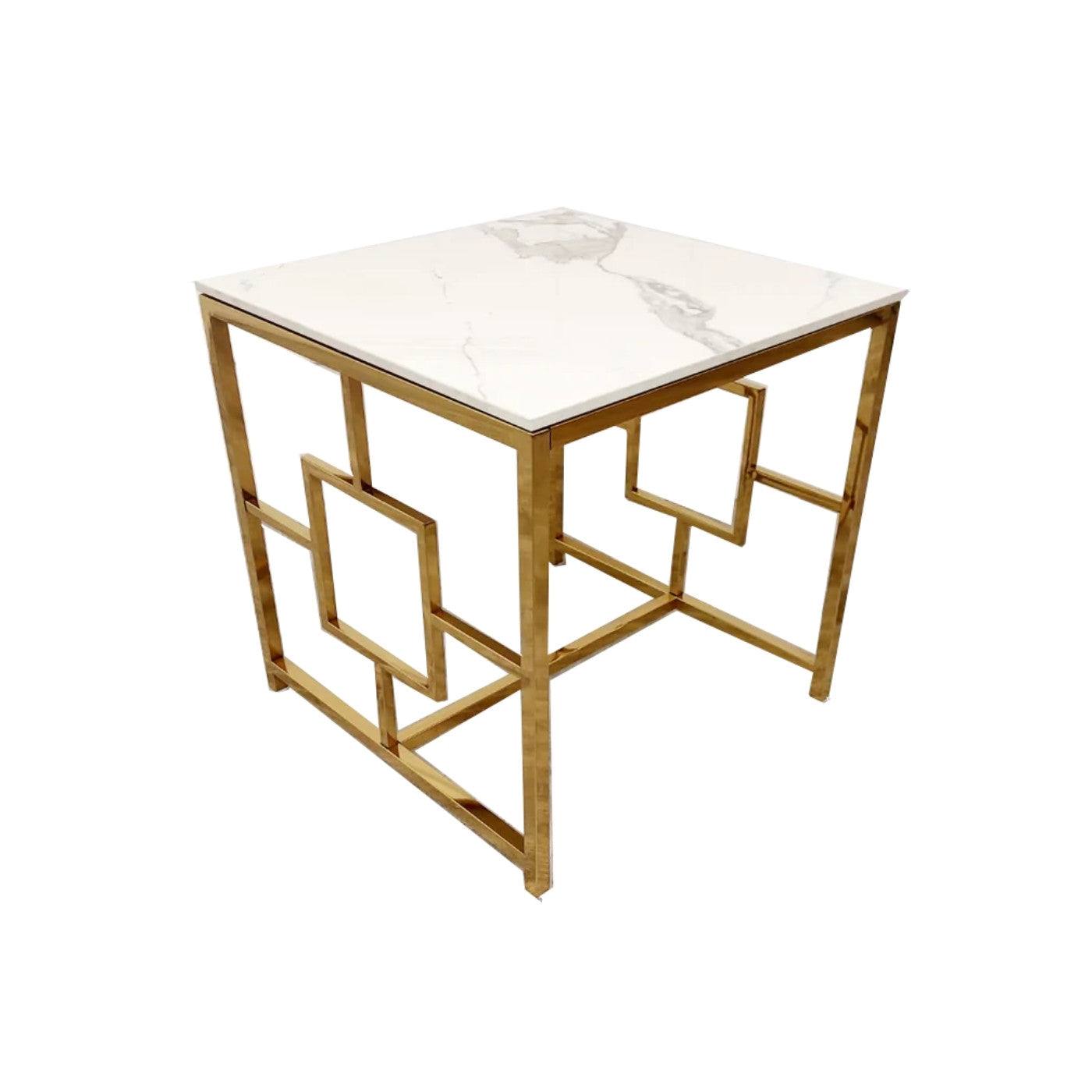 Geo Gold Lamp Table with Polar White Sintered Top - Furniture Network