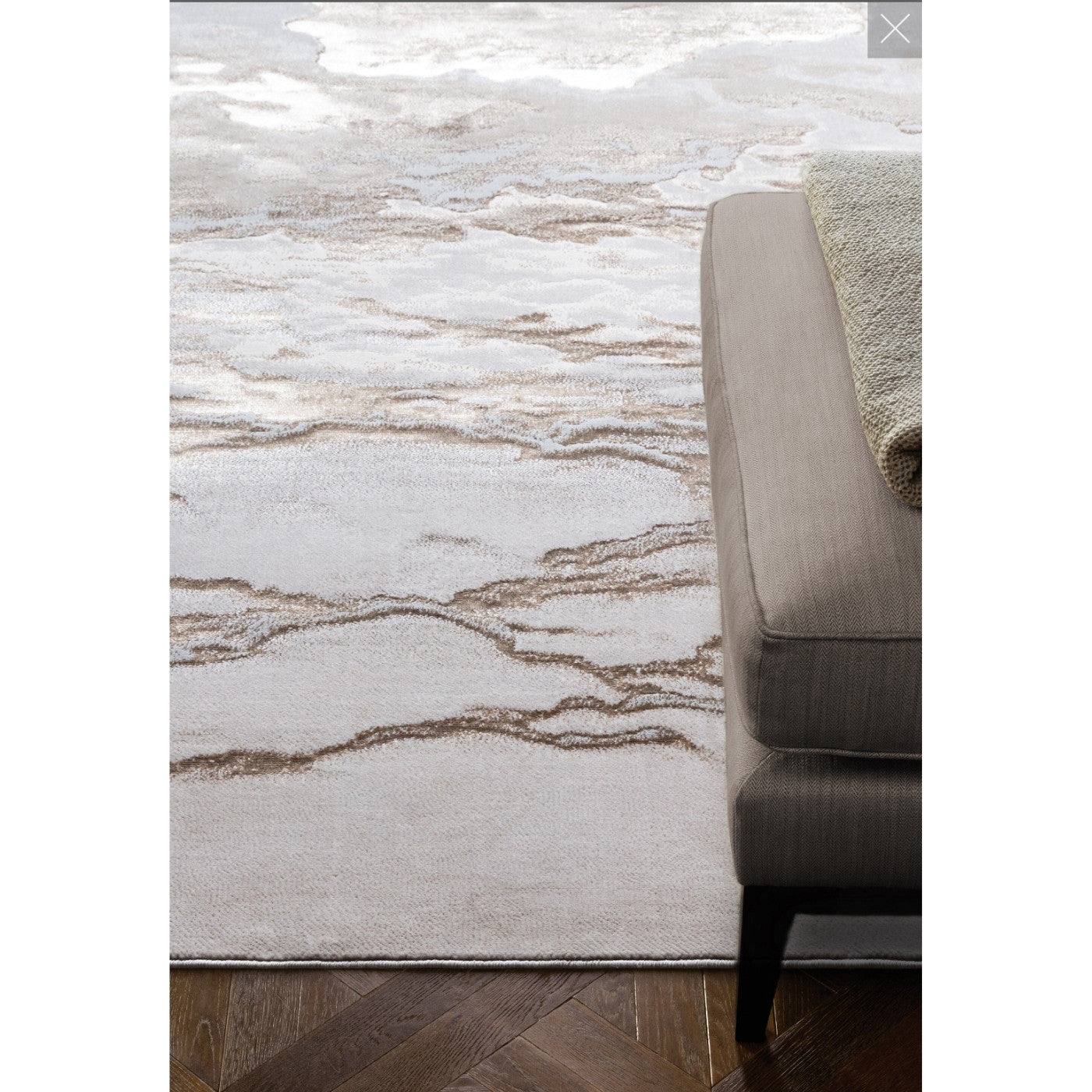 Aurora Linea Metallic Abstract Rug in Cream & Rose Gold - Furniture Network