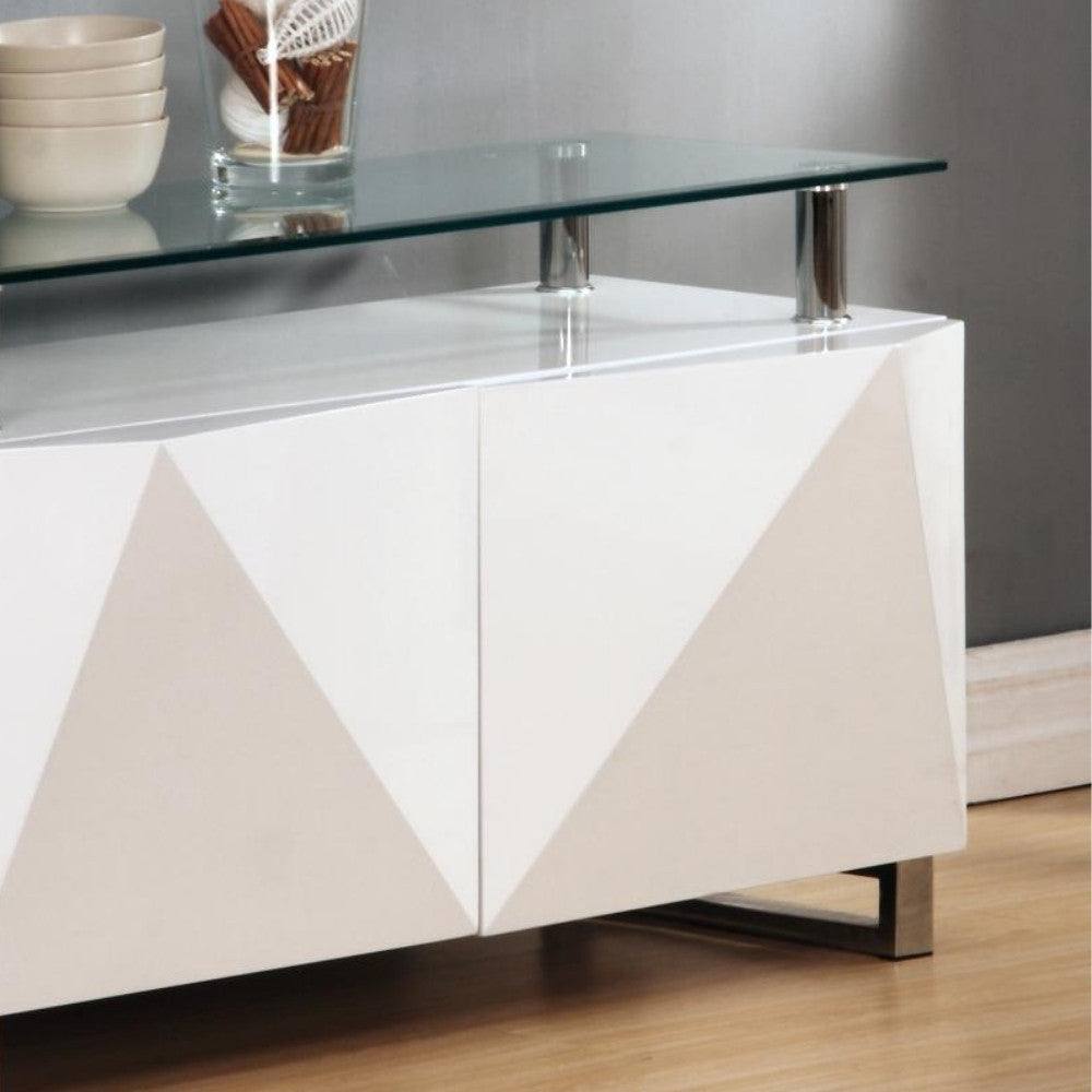 Rowley White & Beige High Gloss Sideboard with 2 Doors - Furniture Network