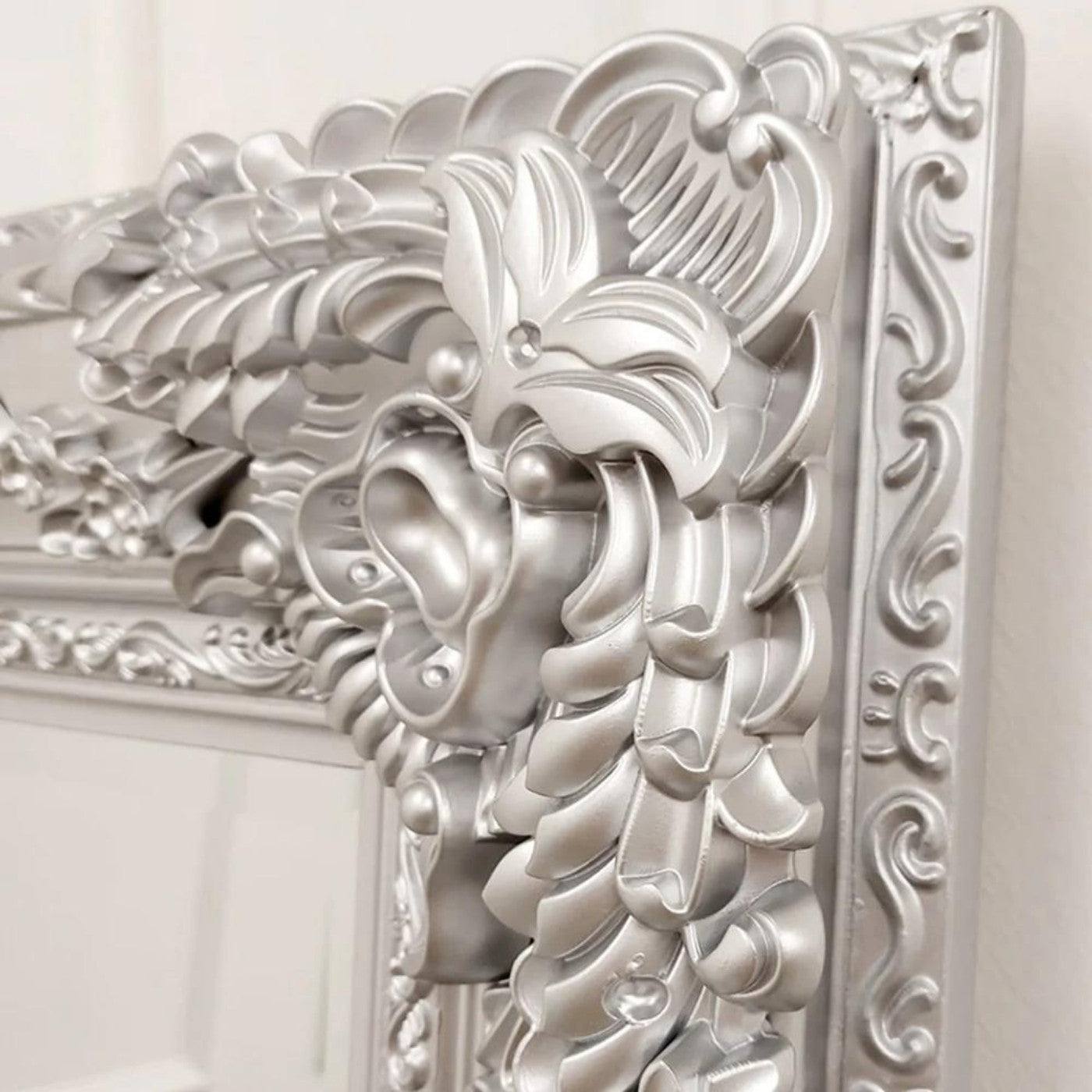 Roma Bevel Mirror in Silver Ornate Design - Small, Medium, Large - Furniture Network