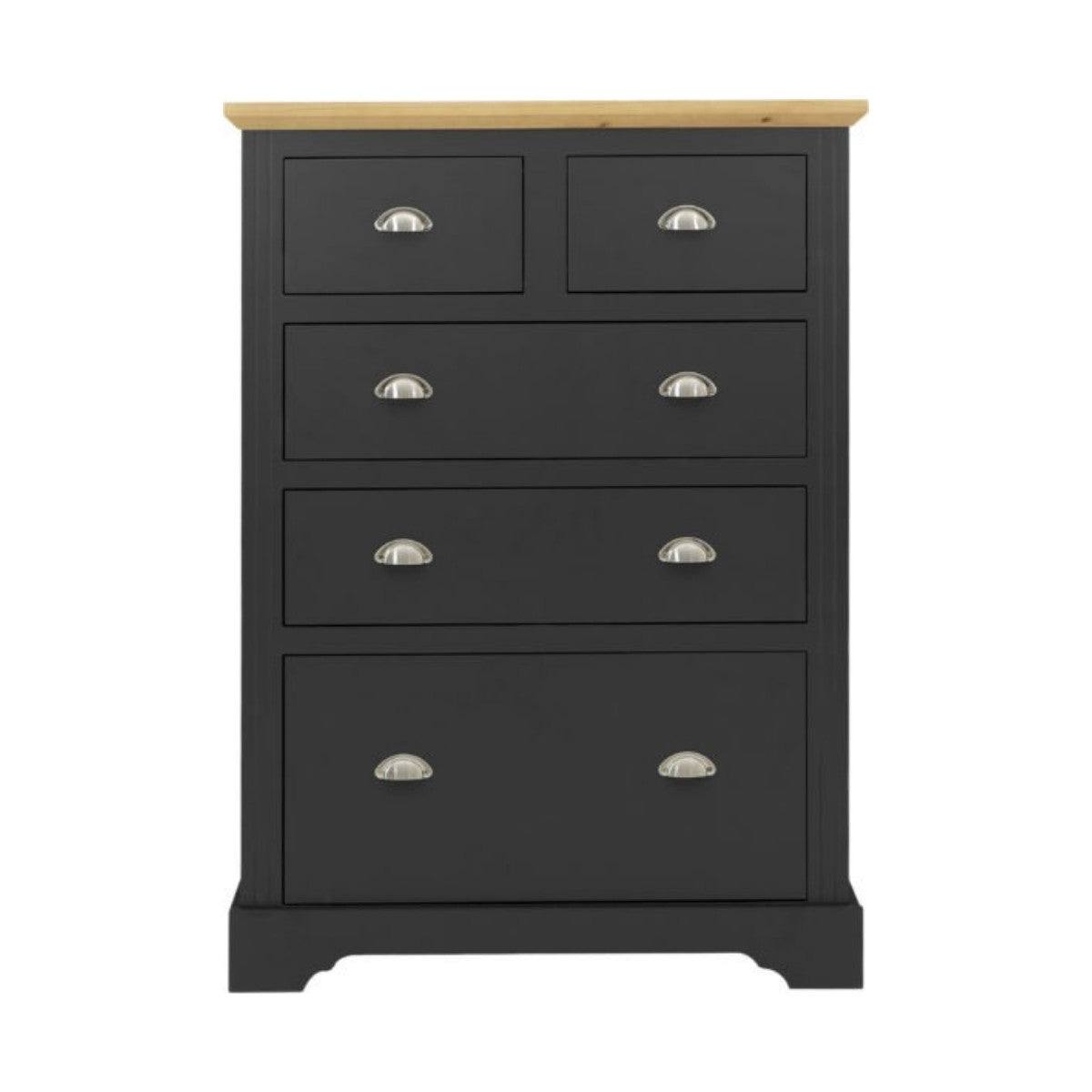 Toledo 3+2 Drawer Chest in White or Black with Oak Effect Top - Furniture Network