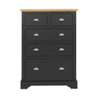 Toledo 3+2 Drawer Chest in White or Black with Oak Effect Top - Furniture Network