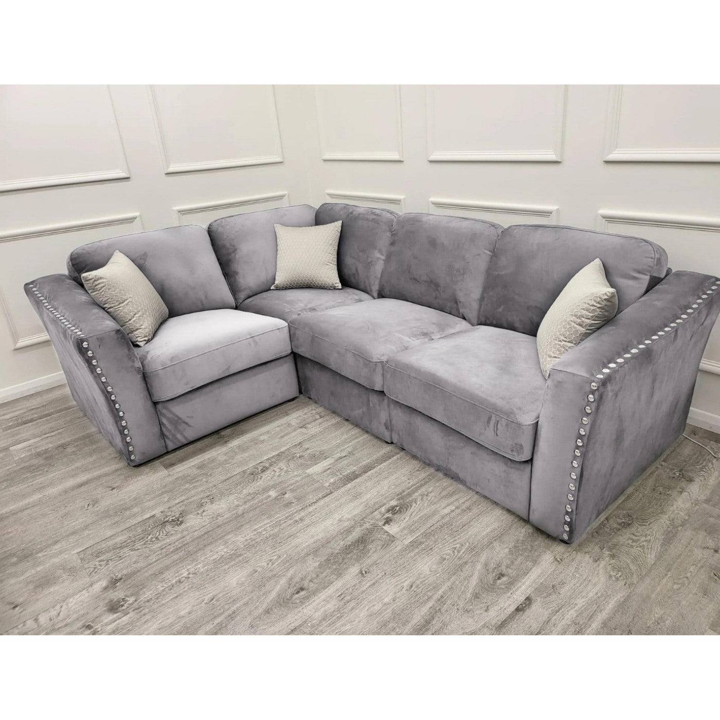 Lincoln 4 Seater Modular Corner Sofa, Grey, Black, or Blue Velvet - Furniture Network