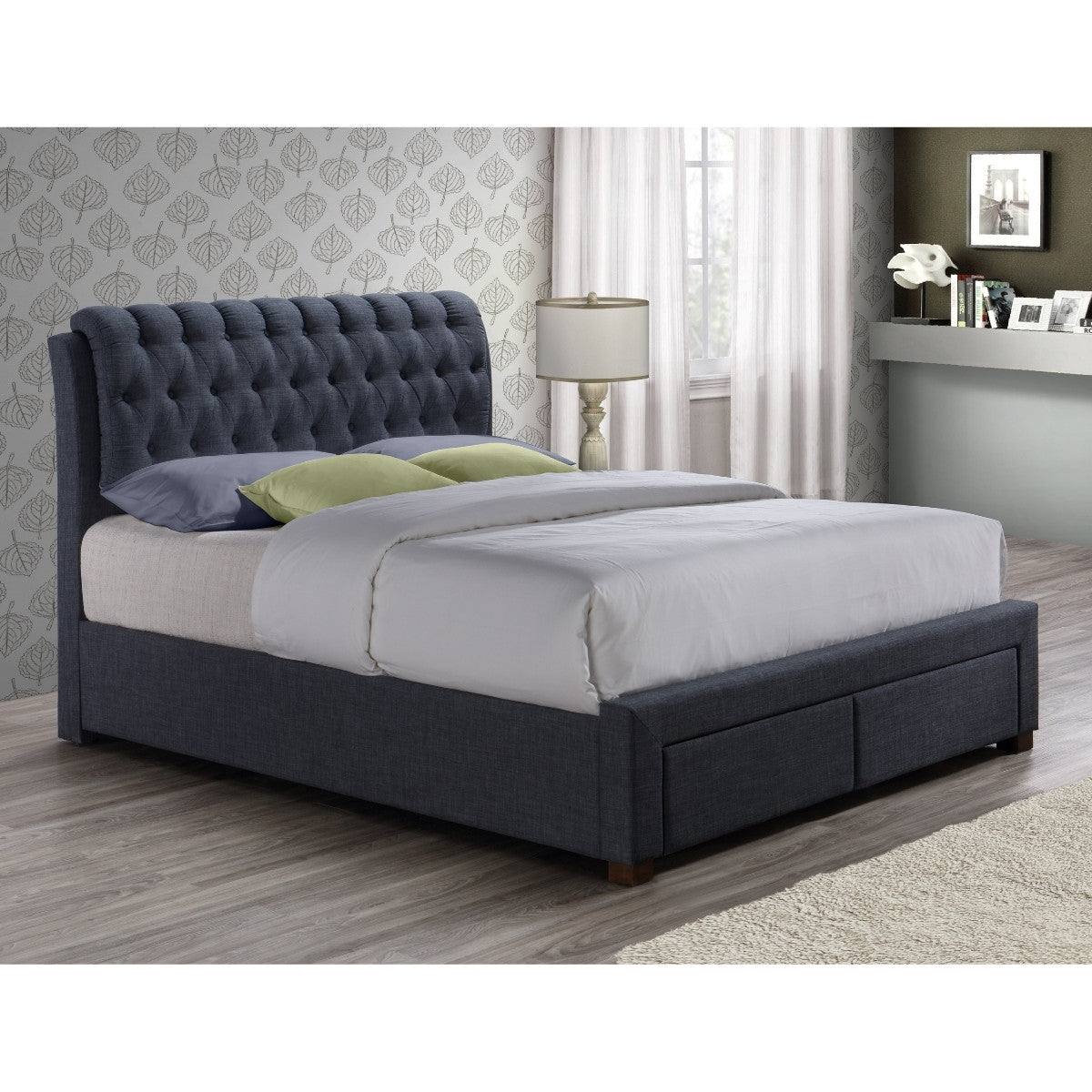 Valentino 2 Drawer Grey Fabric Bed - Double, King - Furniture Network