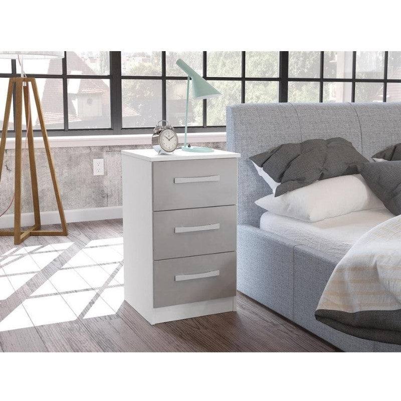 High-Gloss Lynx 3 Drawer Bedside in Grey, Black, White, Brown, Silver - Furniture Network