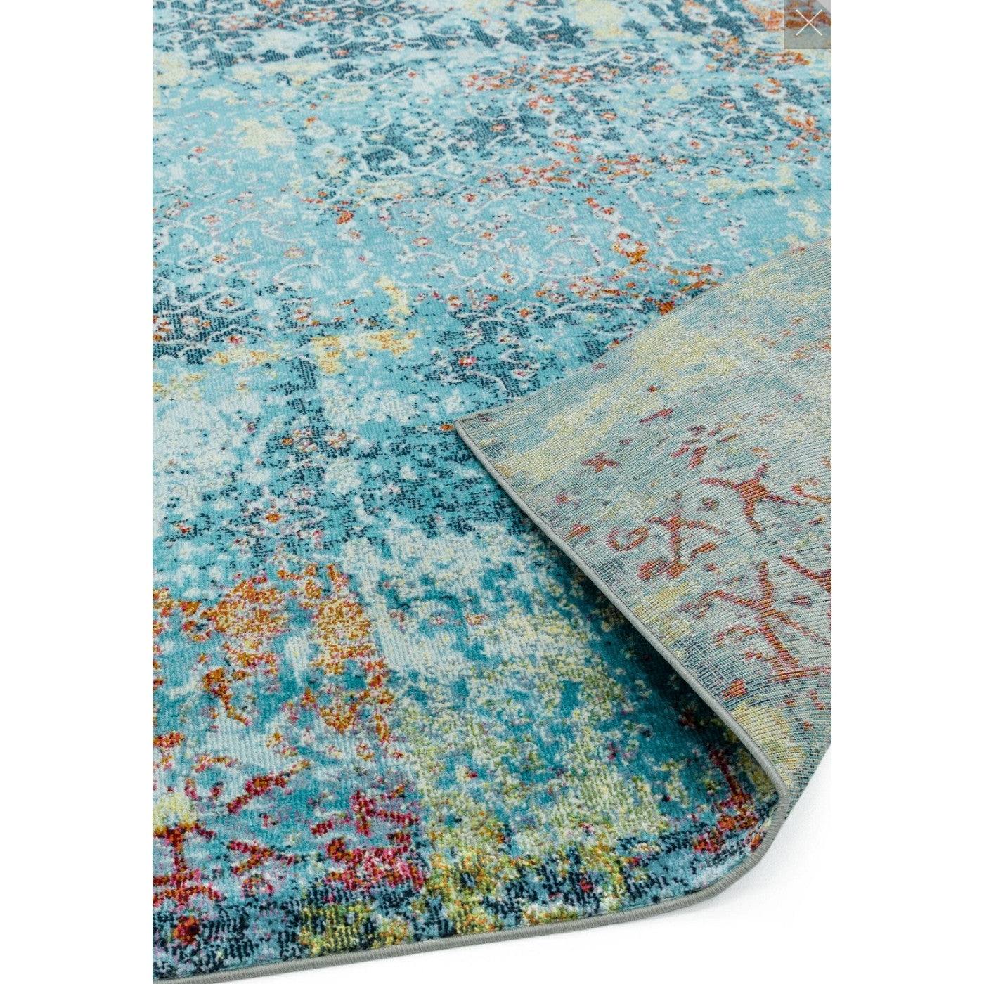 Amelie Vintage Abstract Pattern Blue Multi Colour Rug - Furniture Network