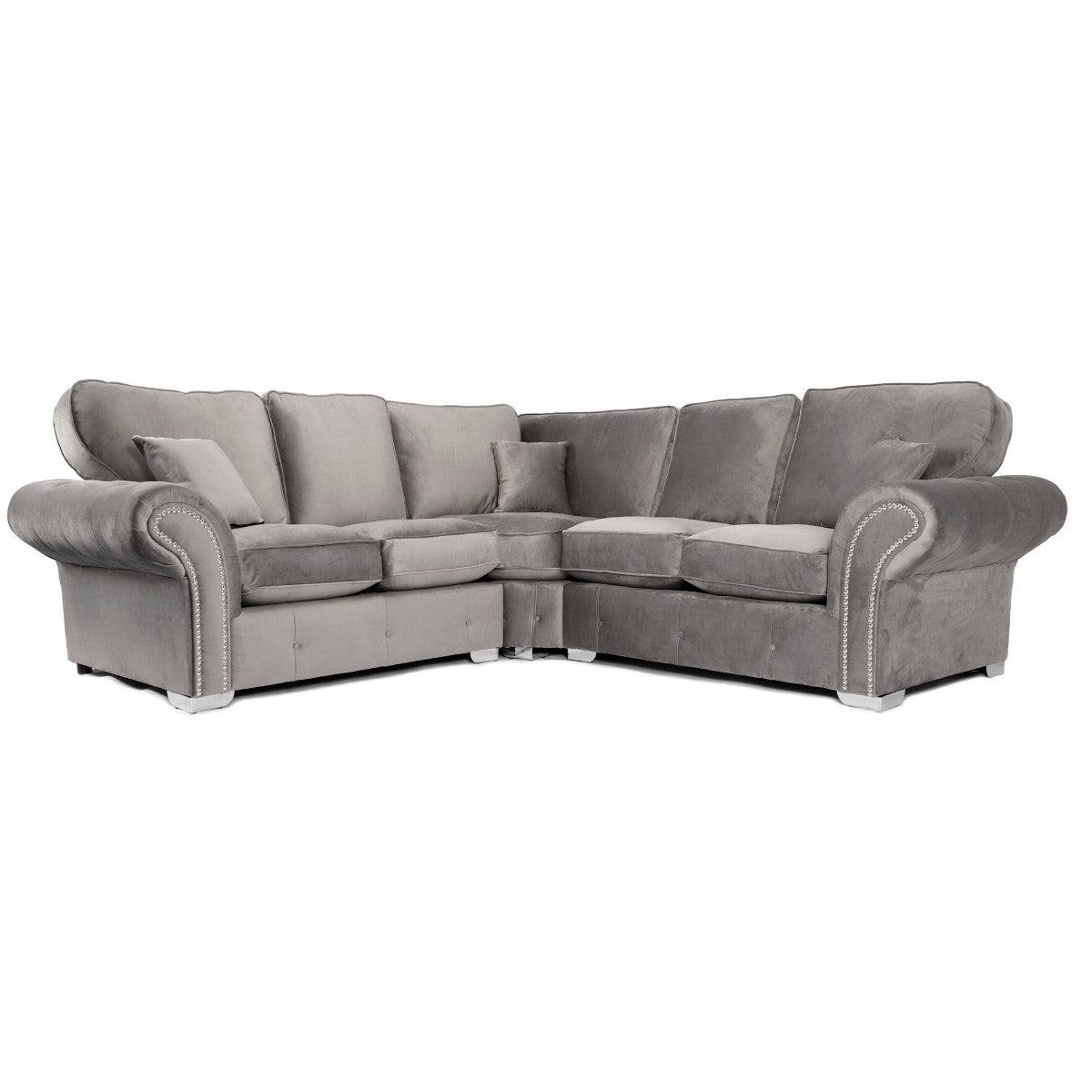 Oakland Full Back Velvet Corner Sofa in Grey Velvet - Furniture Network