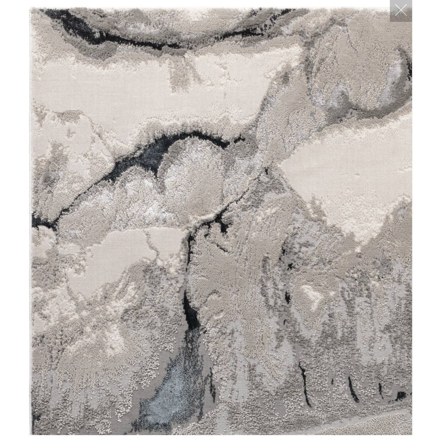 Aurora Quartz Metallic Abstract Rug in Silver & Grey - Furniture Network