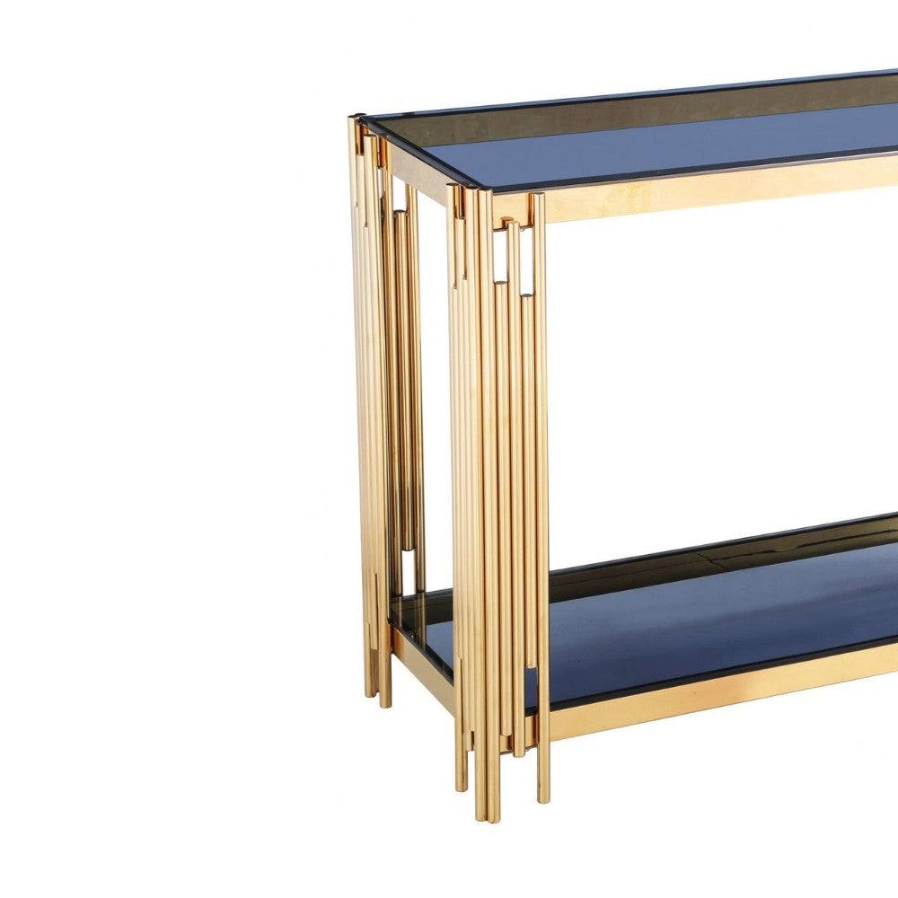 Cleveland Black or Grey Glass Gold Frame Hallway Console Table - Furniture Network