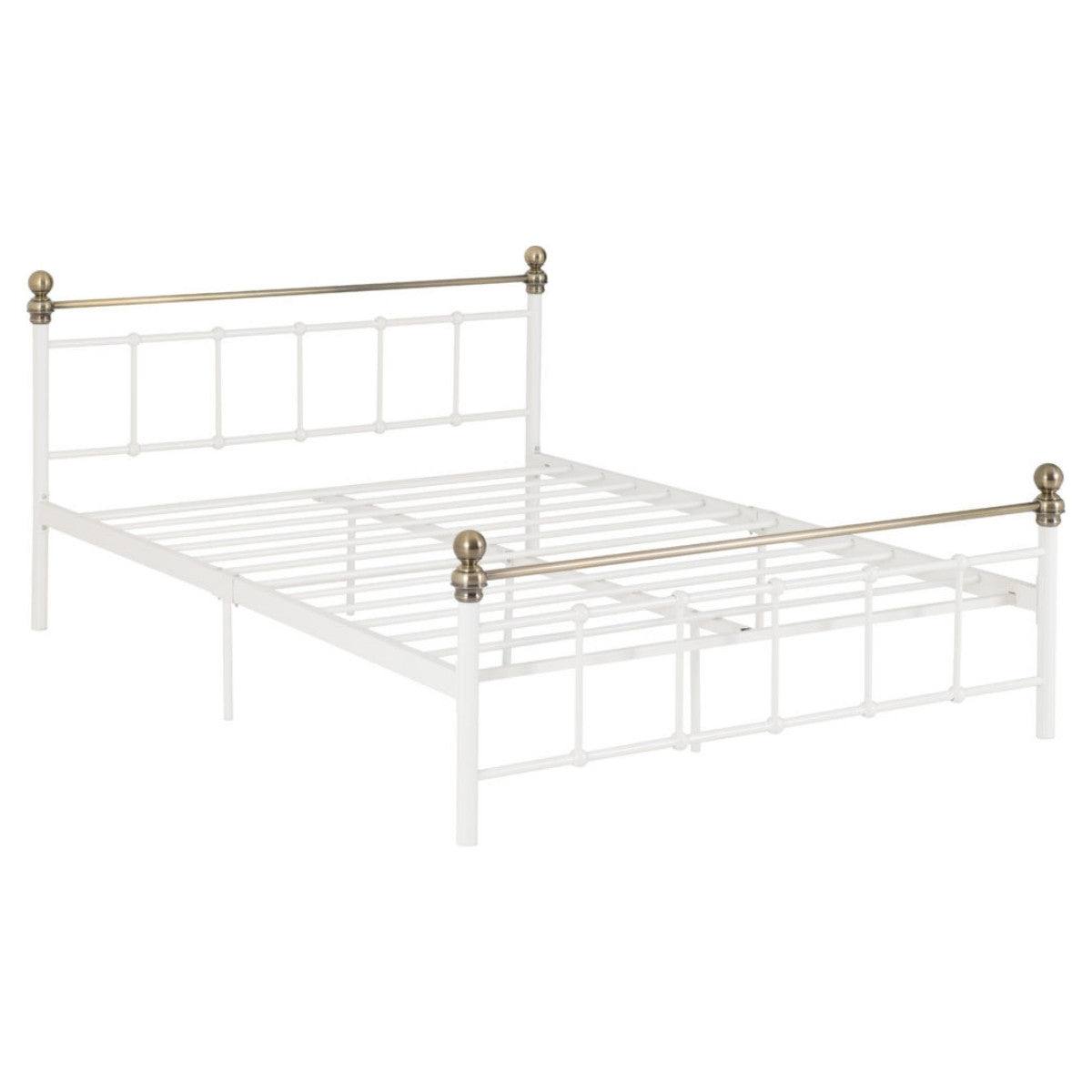 Marlborough White & Gold Double Metal Bed - Furniture Network