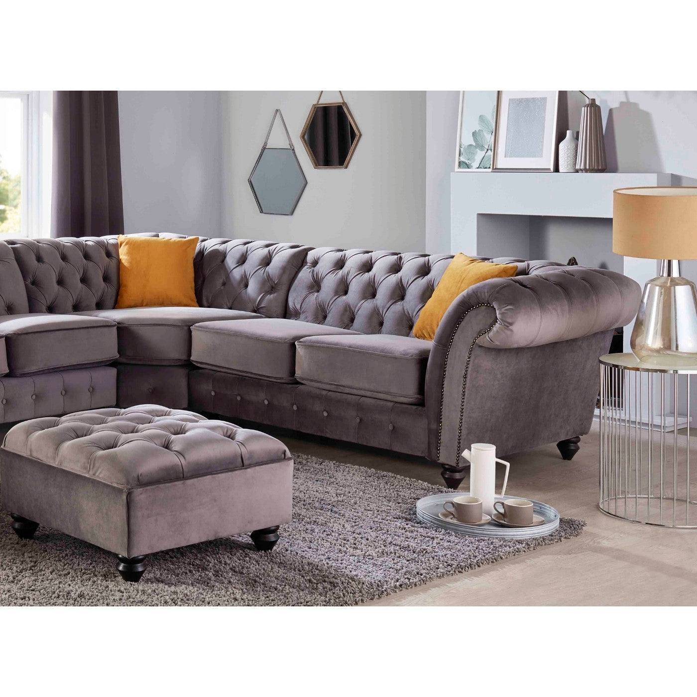 Bespoke Winchester Corner Sofa - Grey, Silver, Blue, Black, Mustard, Green - Furniture Network