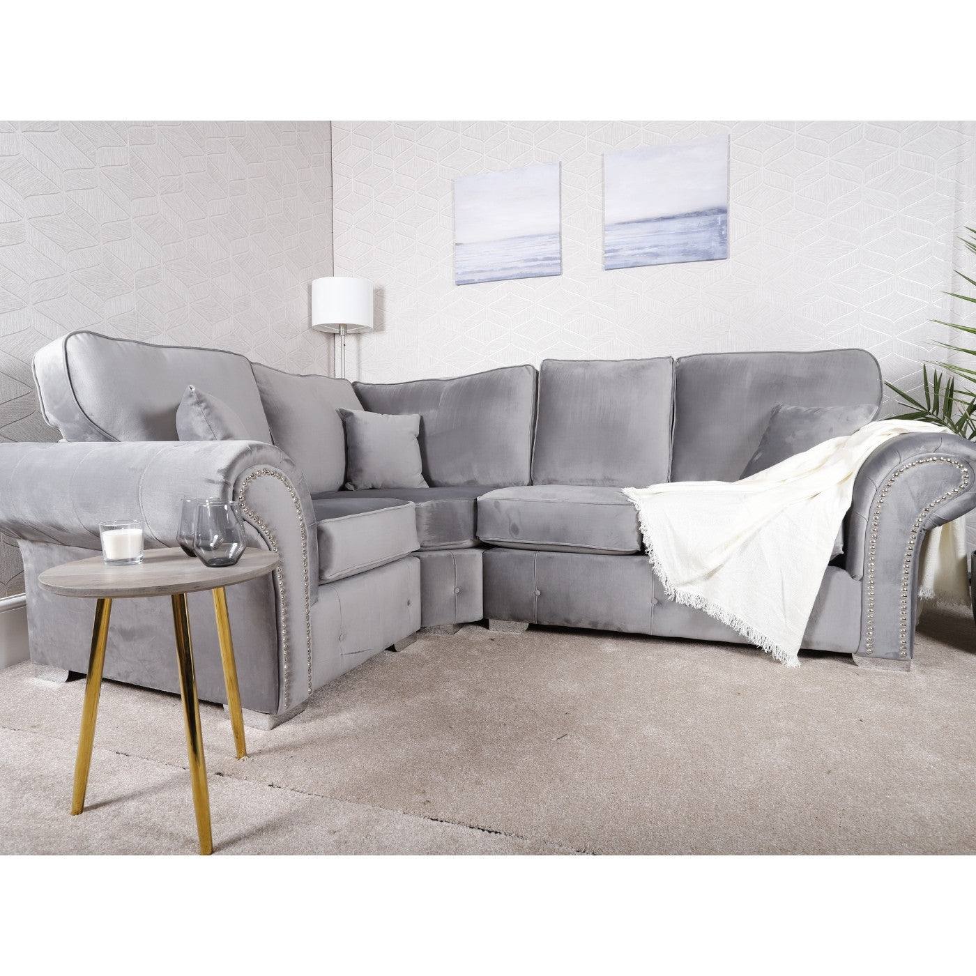 Oakland Full Back Velvet Corner Sofa in Grey Velvet - Furniture Network