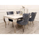 Louis Marble Dining Table with 4 Lion Knocker Crushed Velvet Chairs - Furniture Network