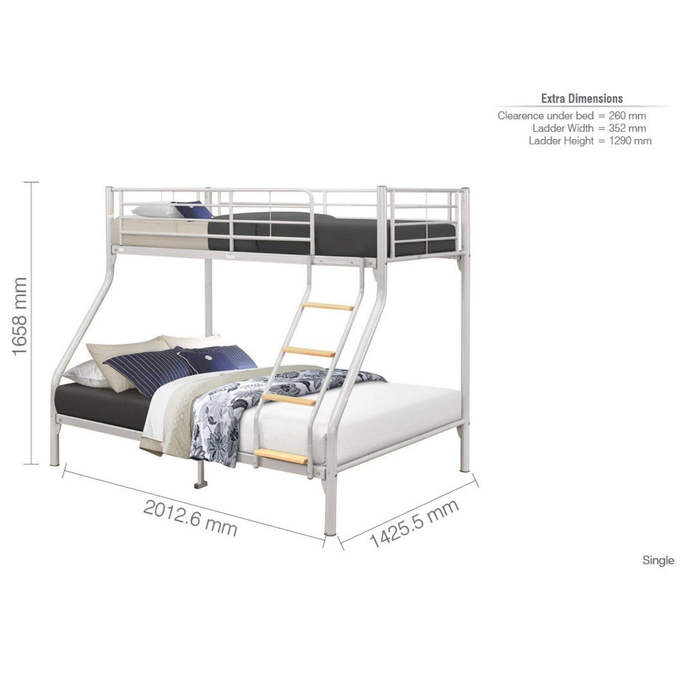 Nexus Bunk Bed - Double + Single Metal Bunk Bed - Furniture Network