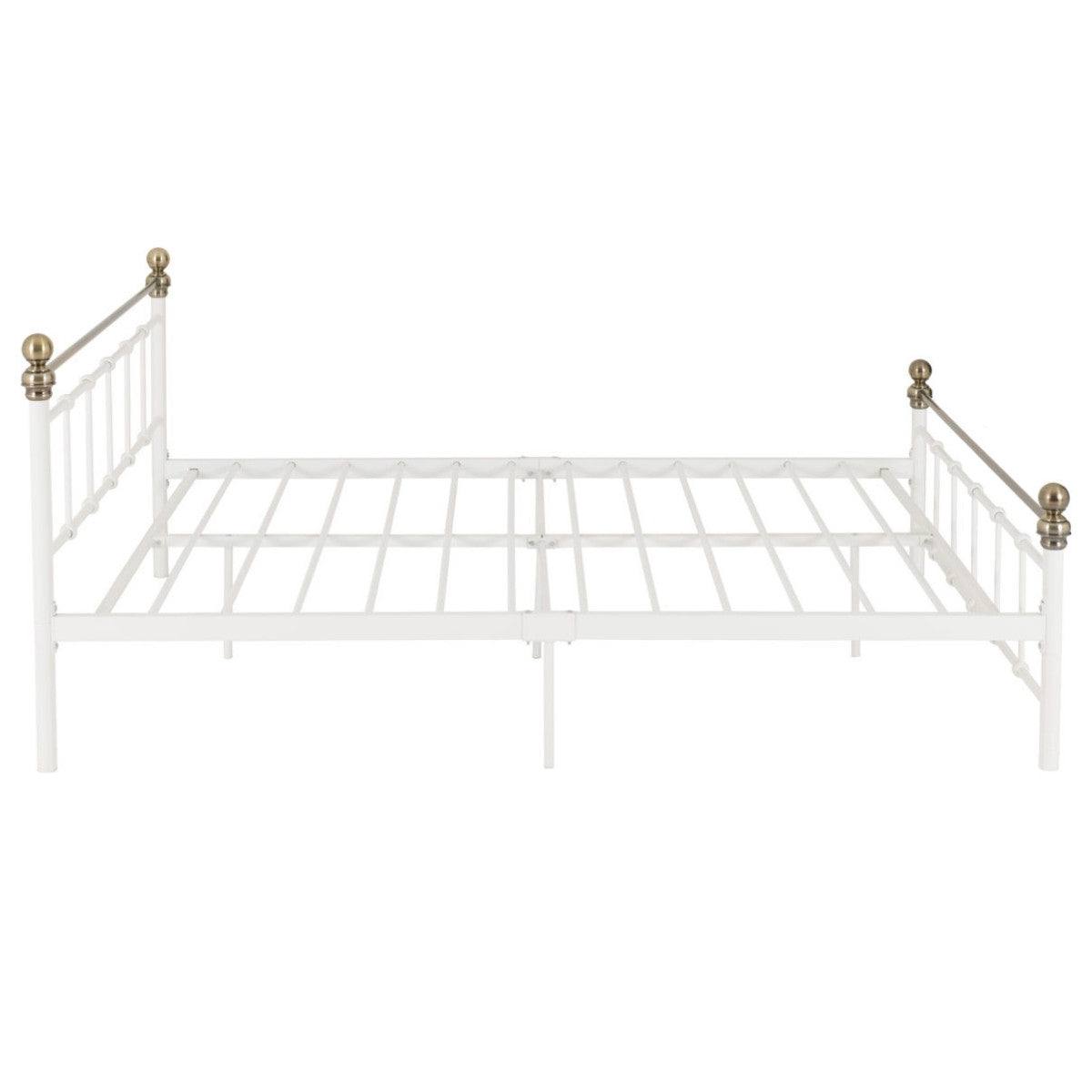 Marlborough White & Gold Double Metal Bed - Furniture Network