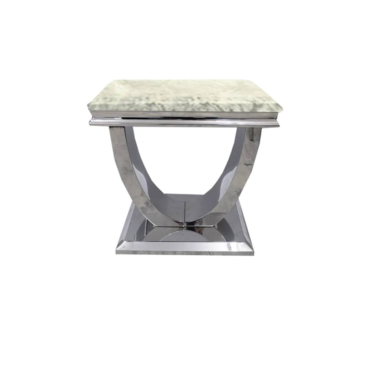 Arial Marble or Glass Lamp Table with Curved Stainless Steel Base - Furniture Network