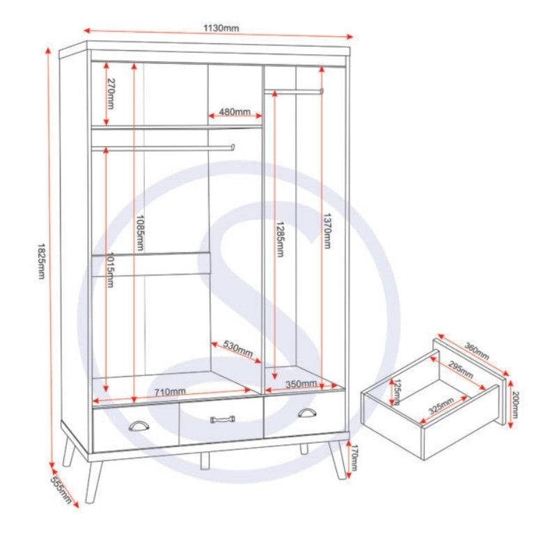 Nordic 3 Door 3 Drawer Wardrobe in Black - Furniture Network