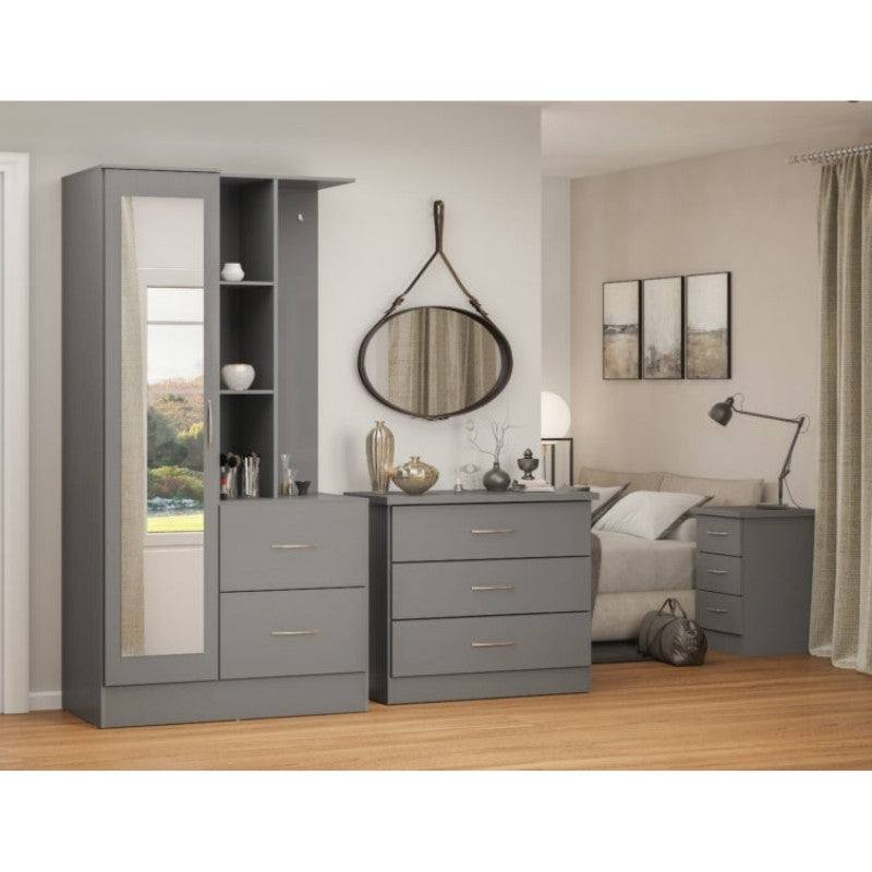 Nevada 1 Door Open Shelf Mirrored Wardrobe - Furniture Network