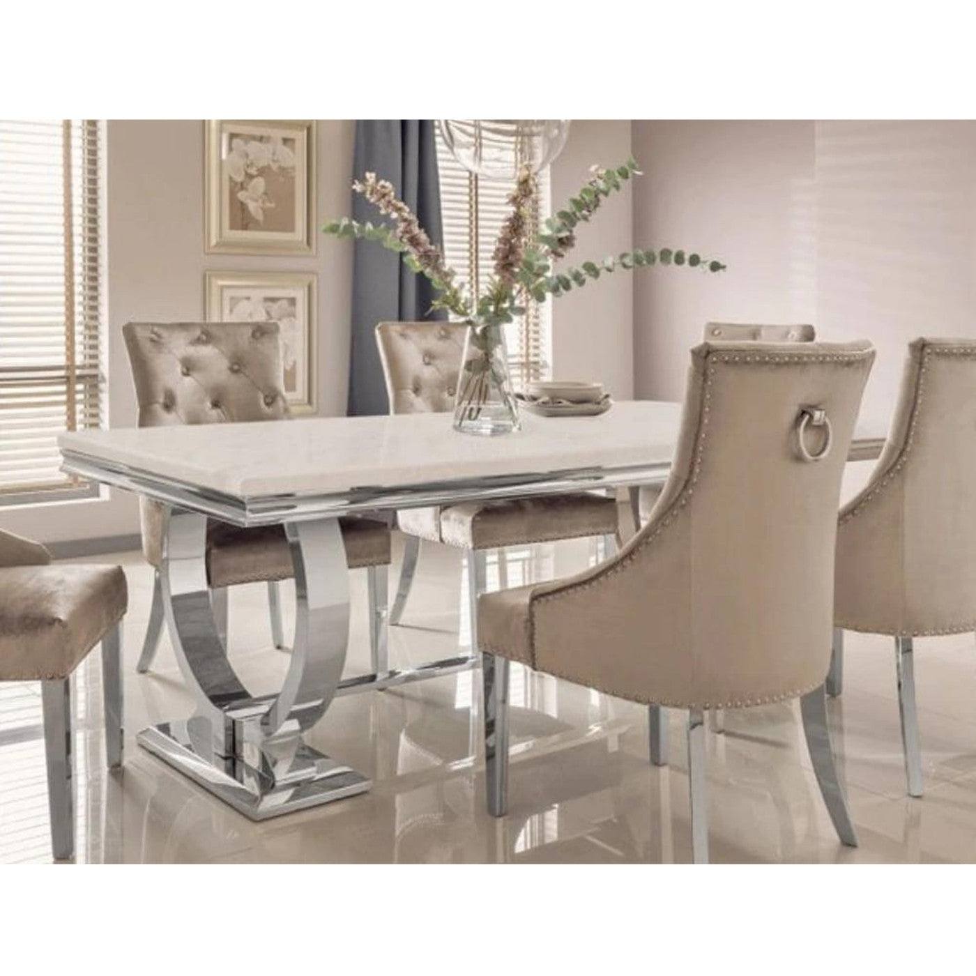 Arriana Dining Table - White, Grey, or Black Marble Effect or Glass - Furniture Network