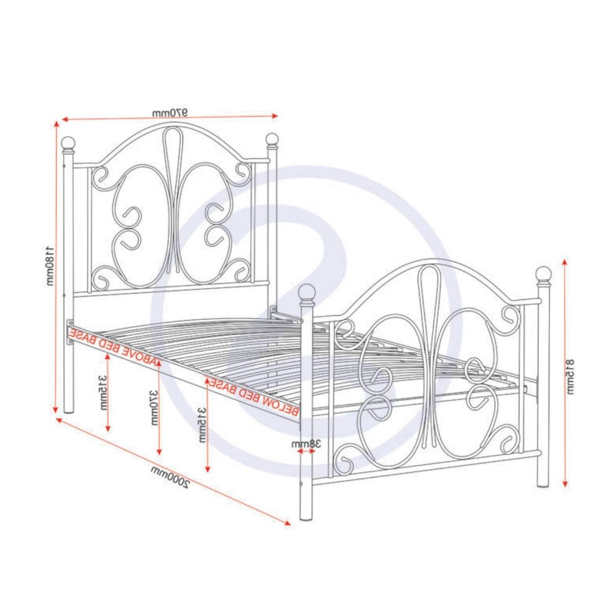 Annabel White Butterfly Metal Bed - Single, Double - Furniture Network