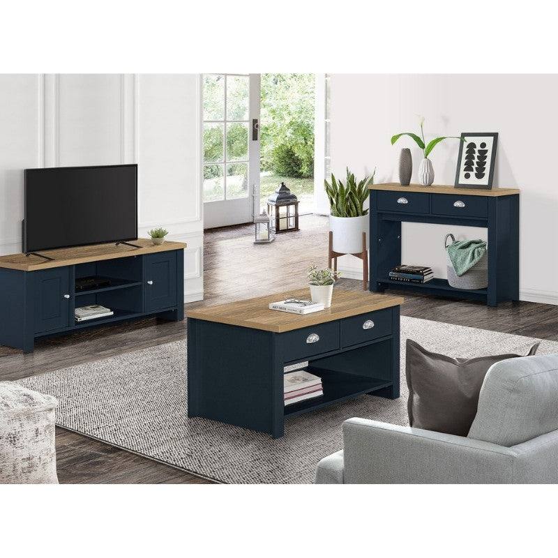 Highgate 2 Drawer Coffee Table - Navy, Cream, Grey - Furniture Network