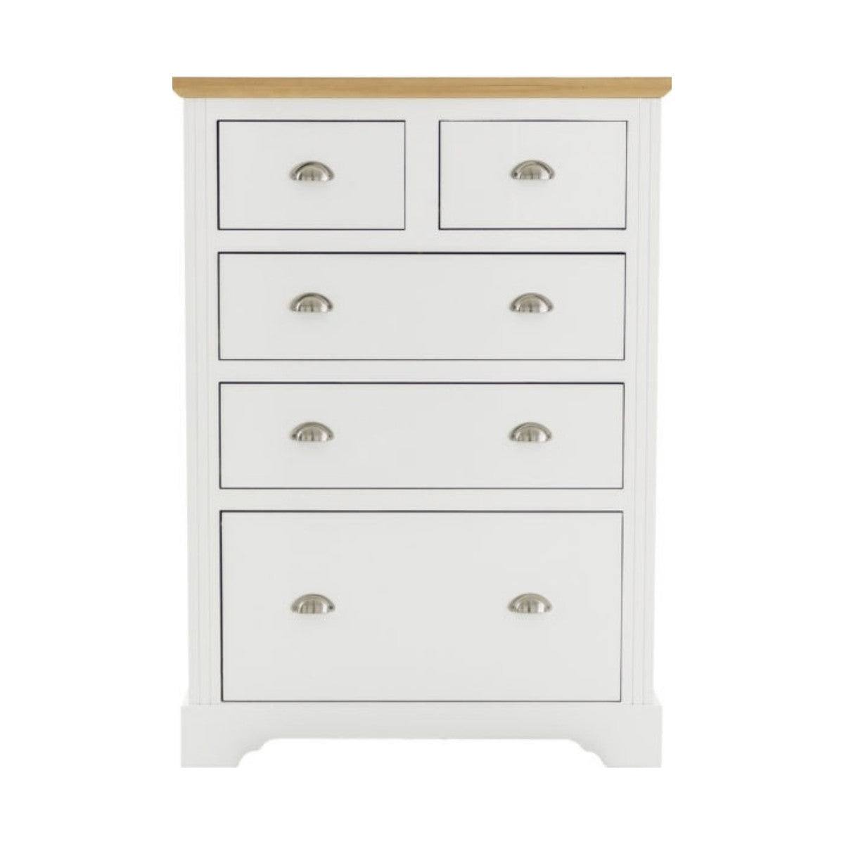 Toledo 3+2 Drawer Chest in White or Black with Oak Effect Top - Furniture Network