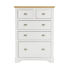 Toledo 3+2 Drawer Chest in White or Black with Oak Effect Top - Furniture Network