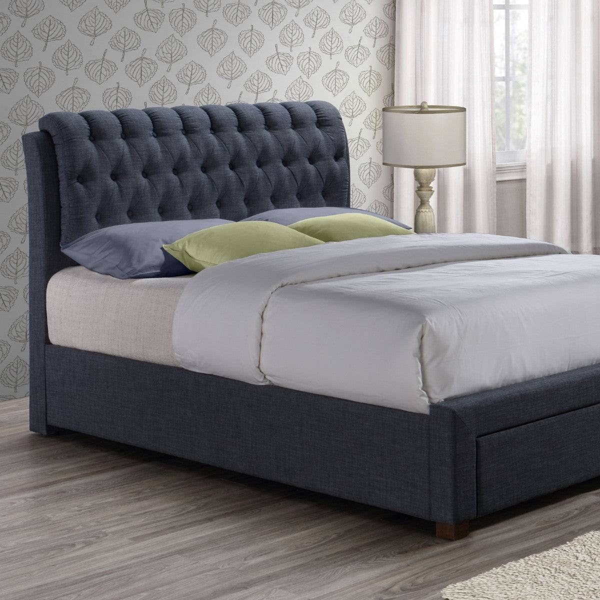 Valentino 2 Drawer Grey Fabric Bed - Double, King - Furniture Network