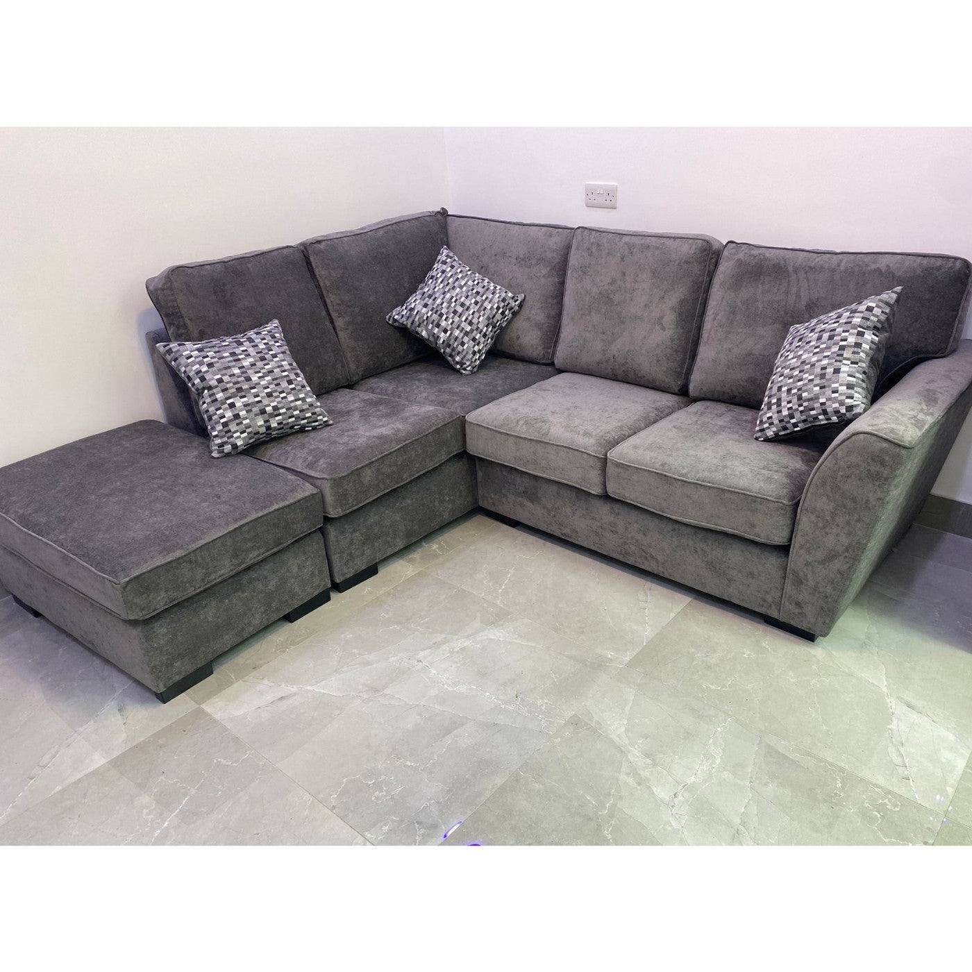 Nebraska Full Back Long Chair Corner Sofa (Grey) - Furniture Network