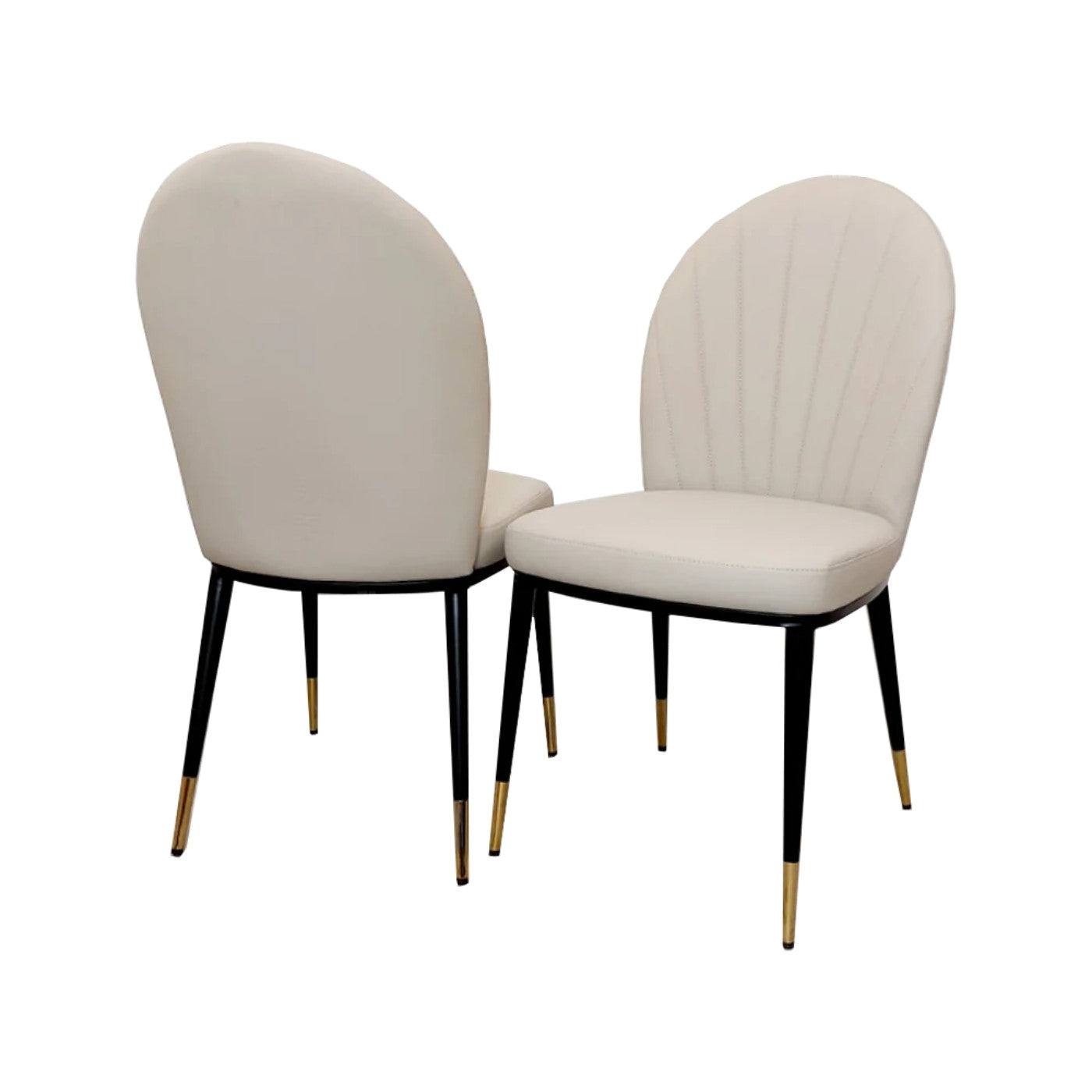 Etta Beige Leather Dining Chair with Black & Gold Feet - Furniture Network