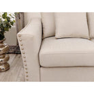 Blakely 3+2 Seater Sofa Set, Beige Fabric & Metal Studs - Furniture Network