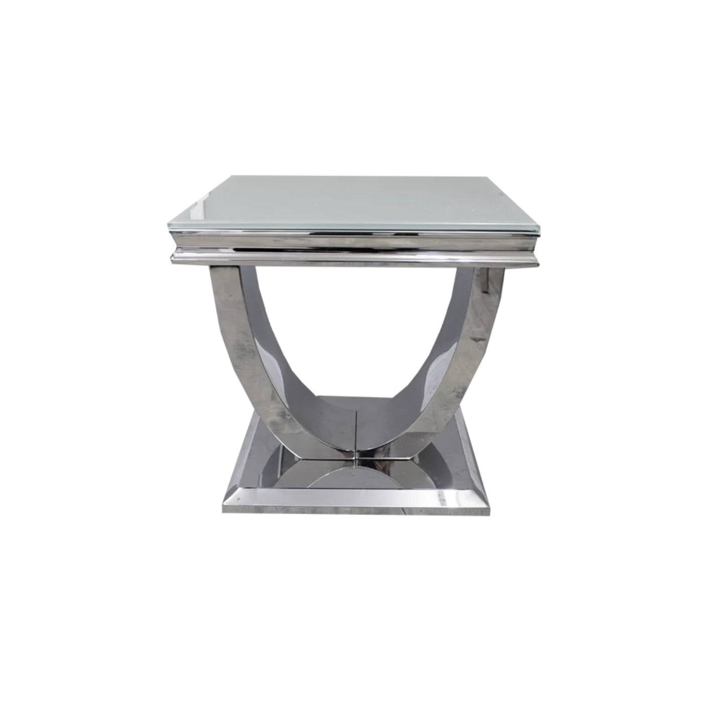 Arial Marble or Glass Lamp Table with Curved Stainless Steel Base - Furniture Network