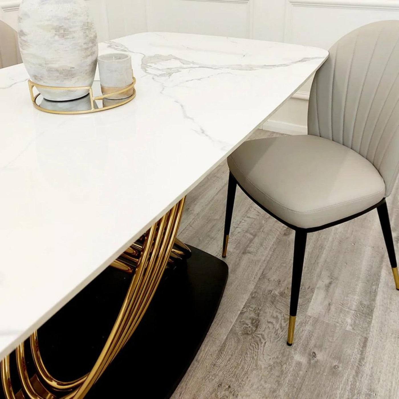 Orion Gold Dining Table with Polar White Sintered Stone Top - Furniture Network