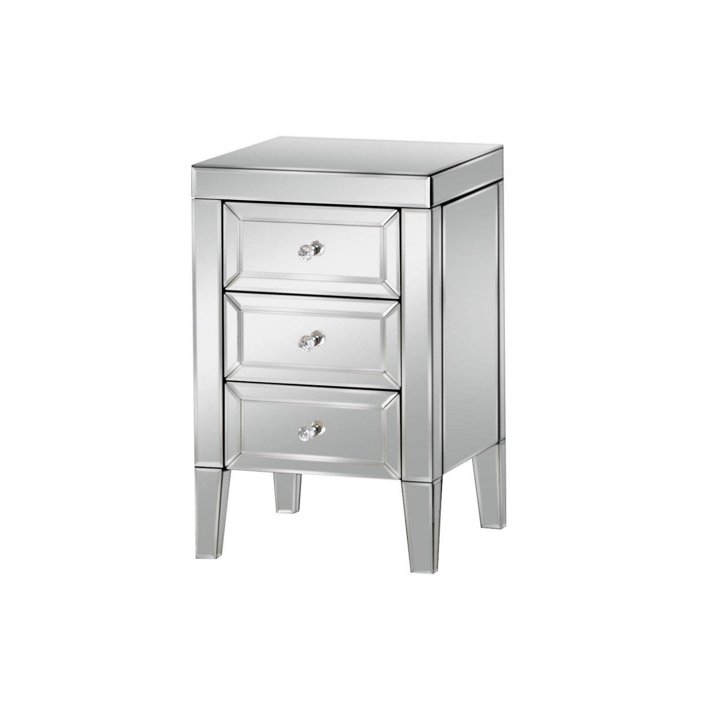 Valencia 3 Drawer Mirrored Glass Bedside - Furniture Network