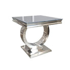 Arriana Marble or Glass Lamp Table with Round Stainless Steel Base - Furniture Network