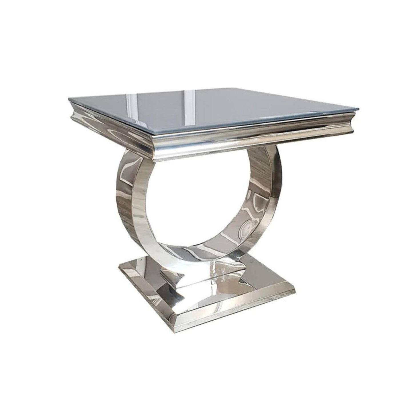 Arriana Marble or Glass Lamp Table with Round Stainless Steel Base - Furniture Network