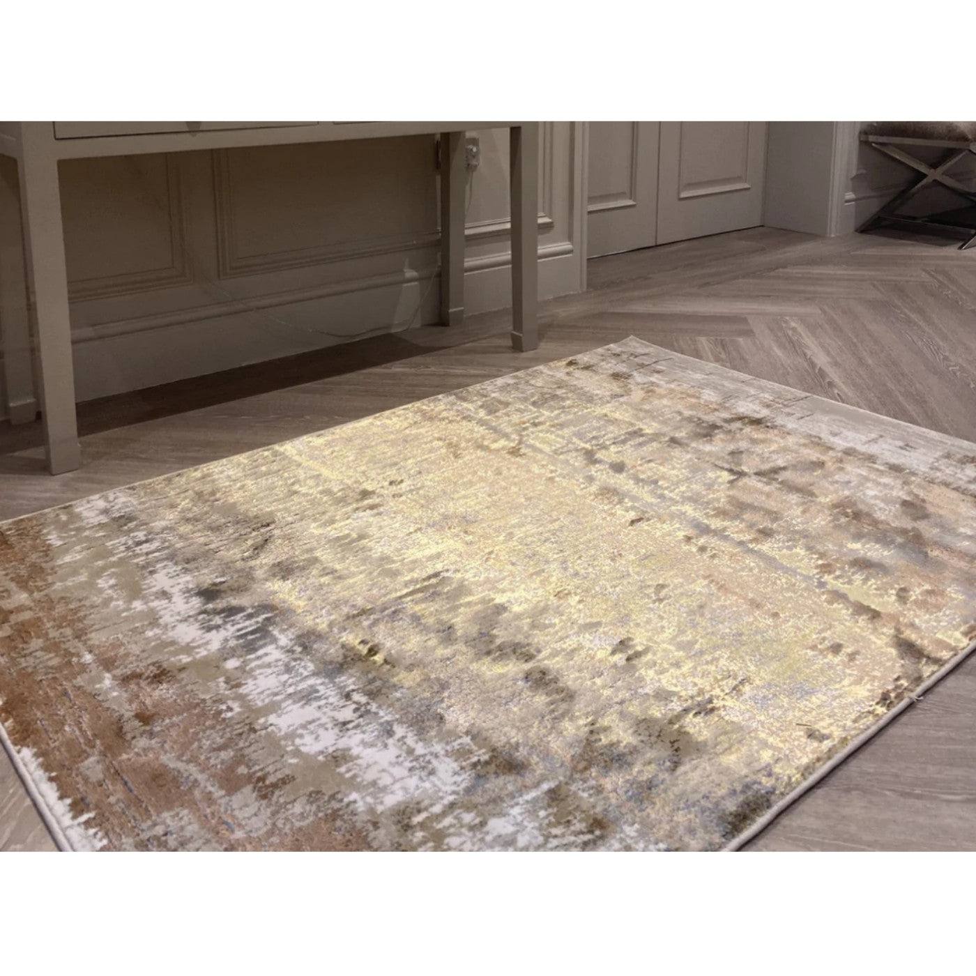 Aurora Dune Gold Metallic Rug - Abstract & Modern - Furniture Network