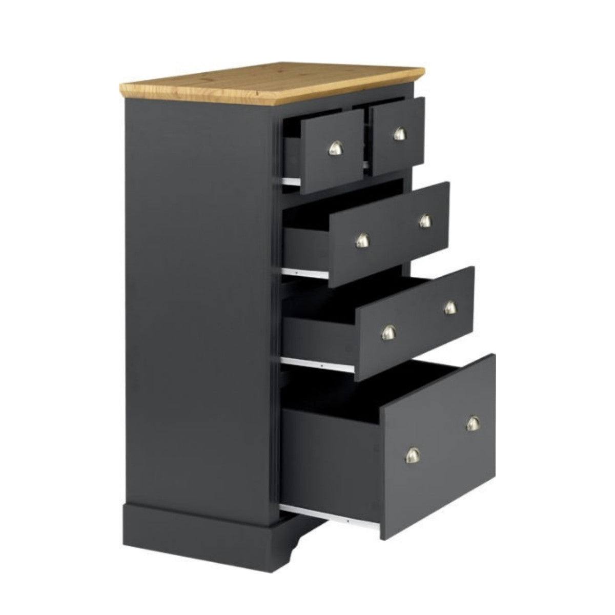 Toledo 3+2 Drawer Chest in White or Black with Oak Effect Top - Furniture Network