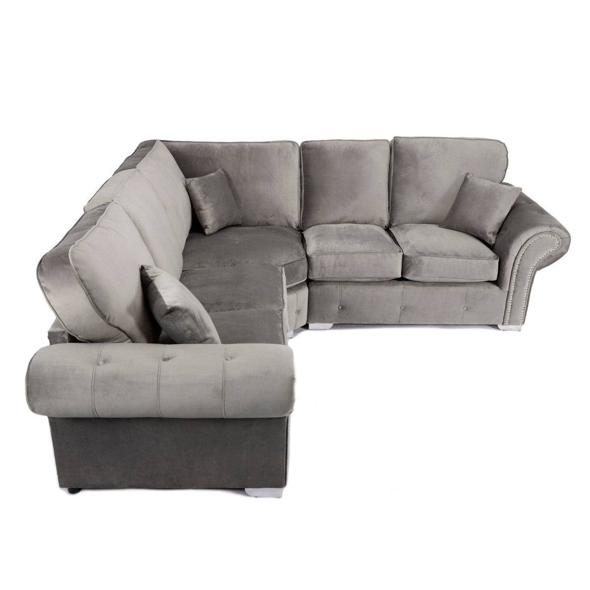 Oakland Full Back Velvet Corner Sofa in Grey Velvet - Furniture Network