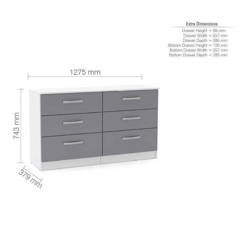 High-Gloss Lynx 6 Drawer Chest in Grey, Black, White, Brown, Silver - Furniture Network