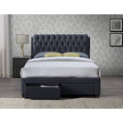 Valentino 2 Drawer Grey Fabric Bed - Double, King - Furniture Network