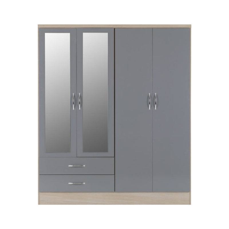 Nevada 4 Door 2 Drawer Mirrored Wardrobe - Furniture Network