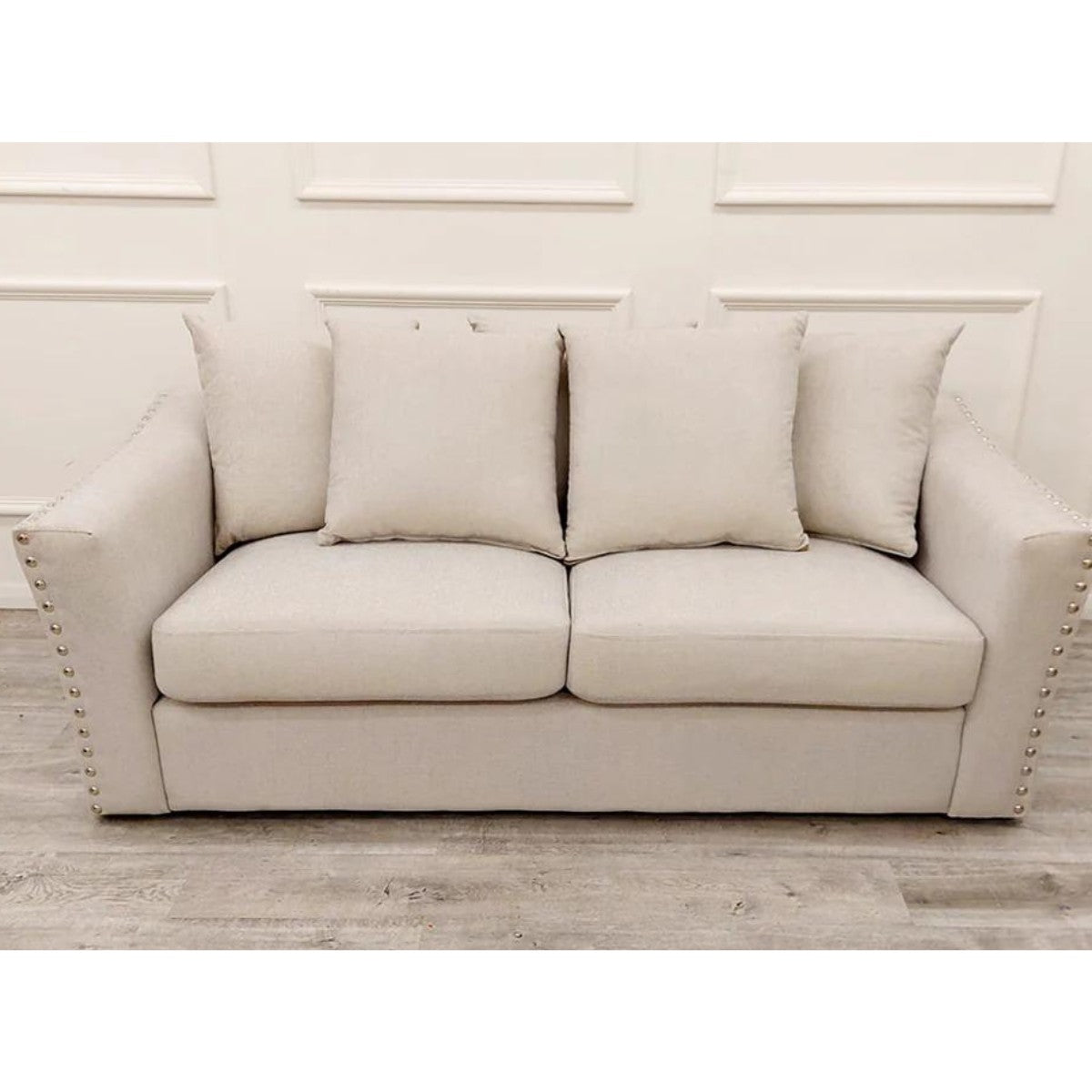 Blakely 3+2 Seater Sofa Set, Beige Fabric & Metal Studs - Furniture Network