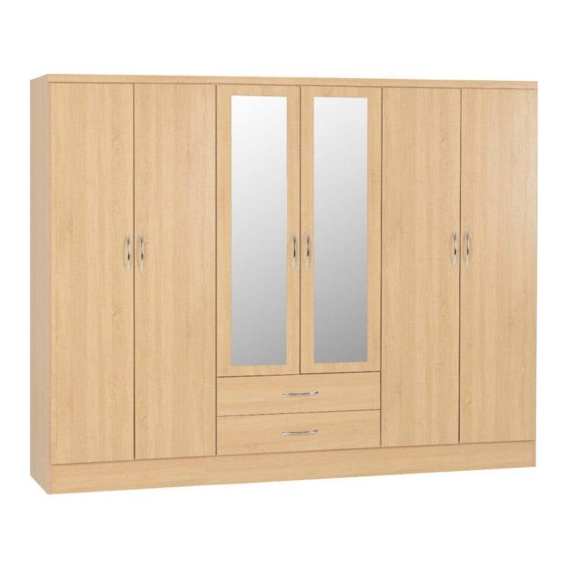 Nevada 6 Door 2 Drawer Mirrored Wardrobe - Furniture Network