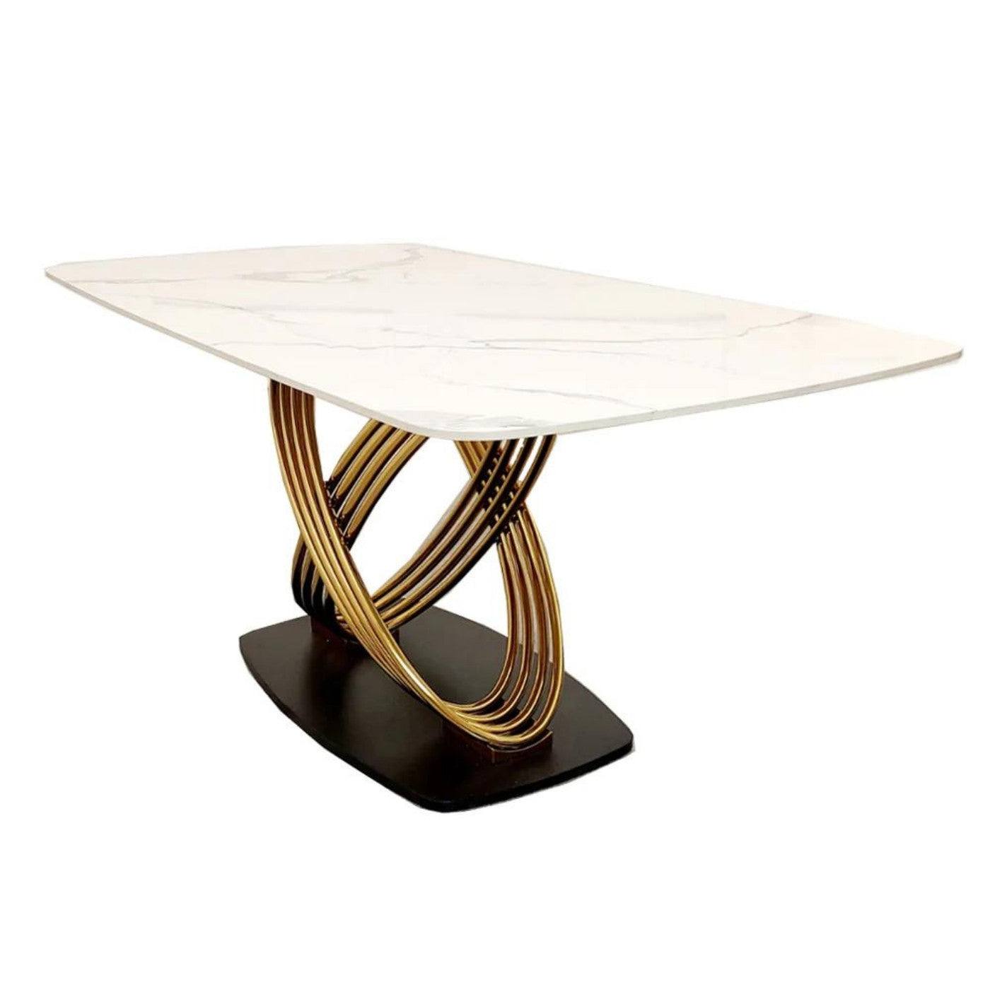 Orion Gold Dining Table with Polar White Sintered Stone Top - Furniture Network