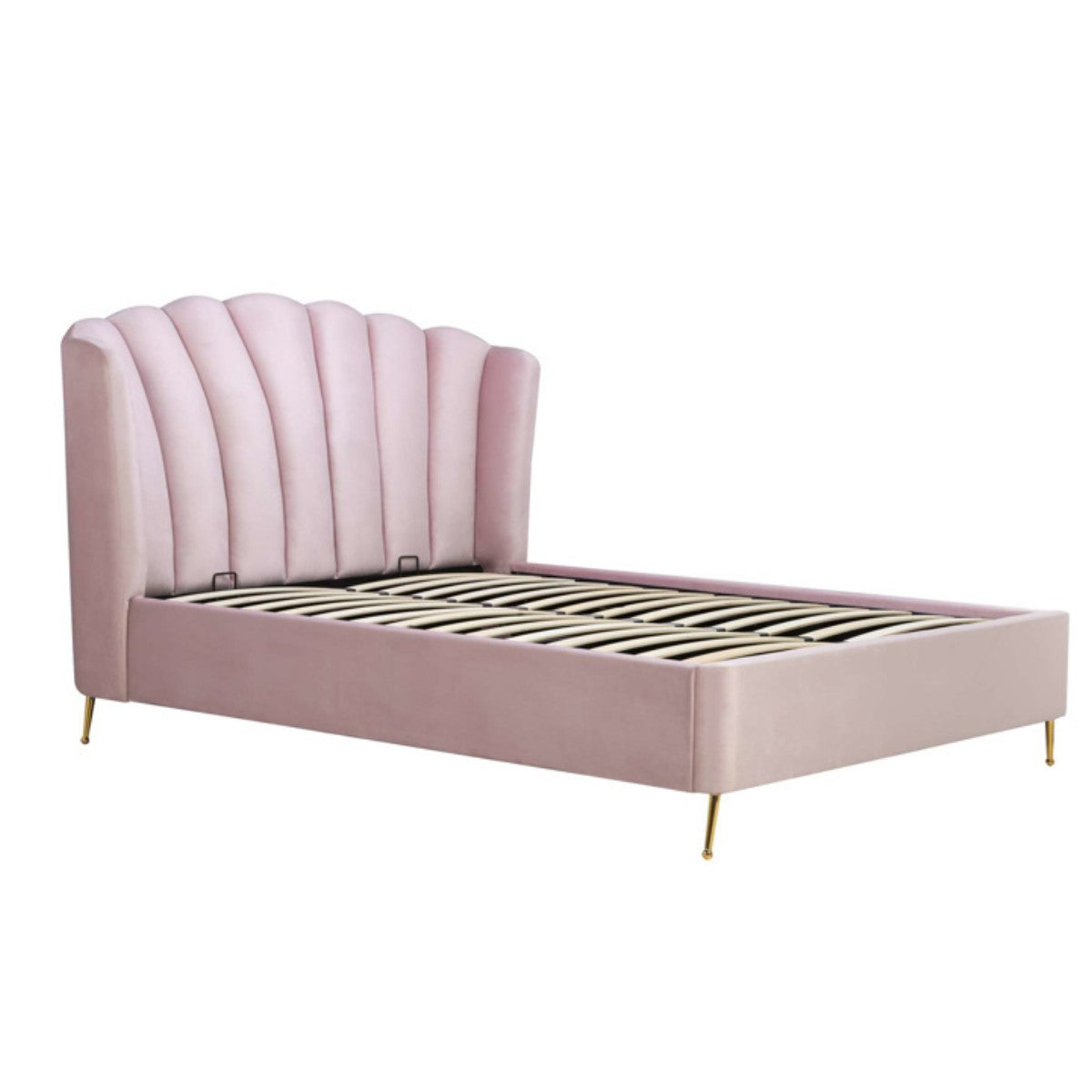 Lottie Pink Velvet Fabric Ottoman Storage Bed - Double, King - Furniture Network