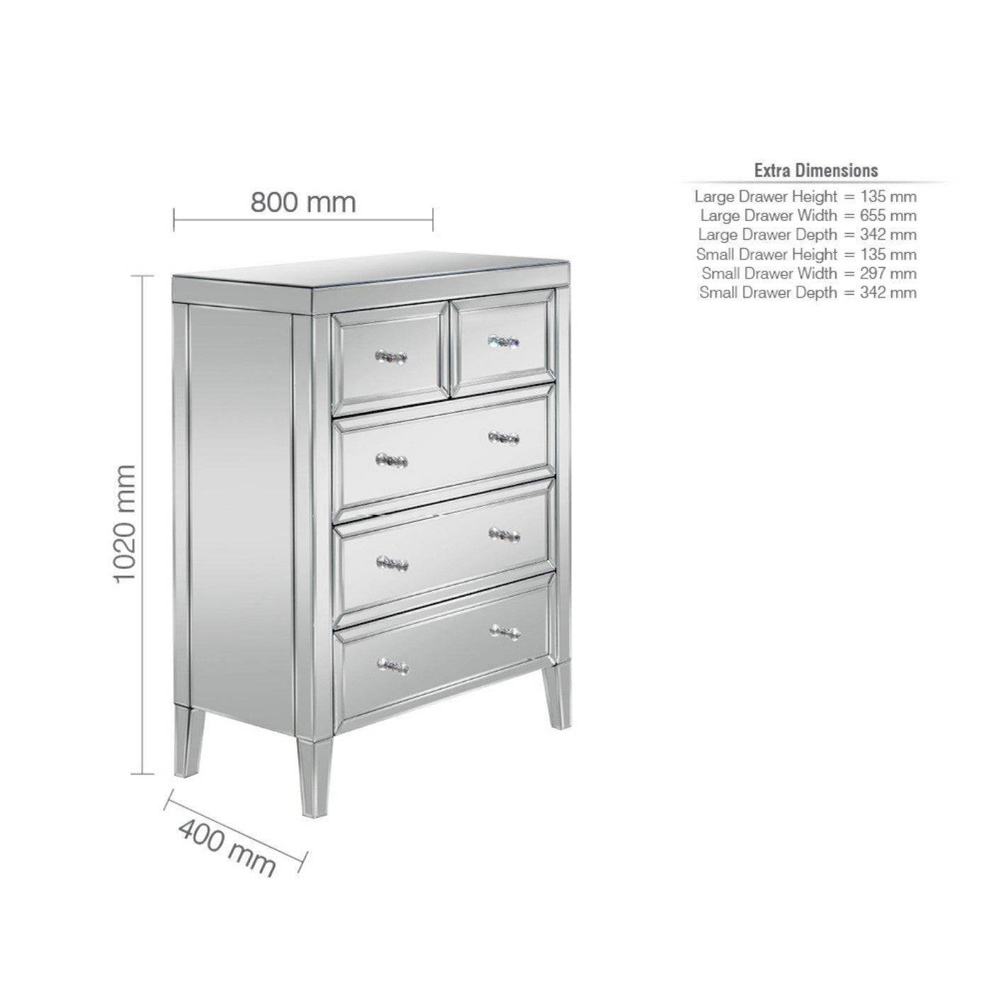 Valencia Mirrored Glass 3+2 Drawer Chest - Furniture Network