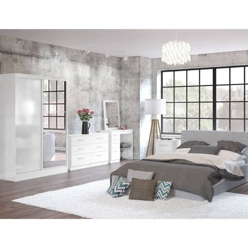 Lynx 2 Door Sliding Mirrored Wardrobe in White - Furniture Network