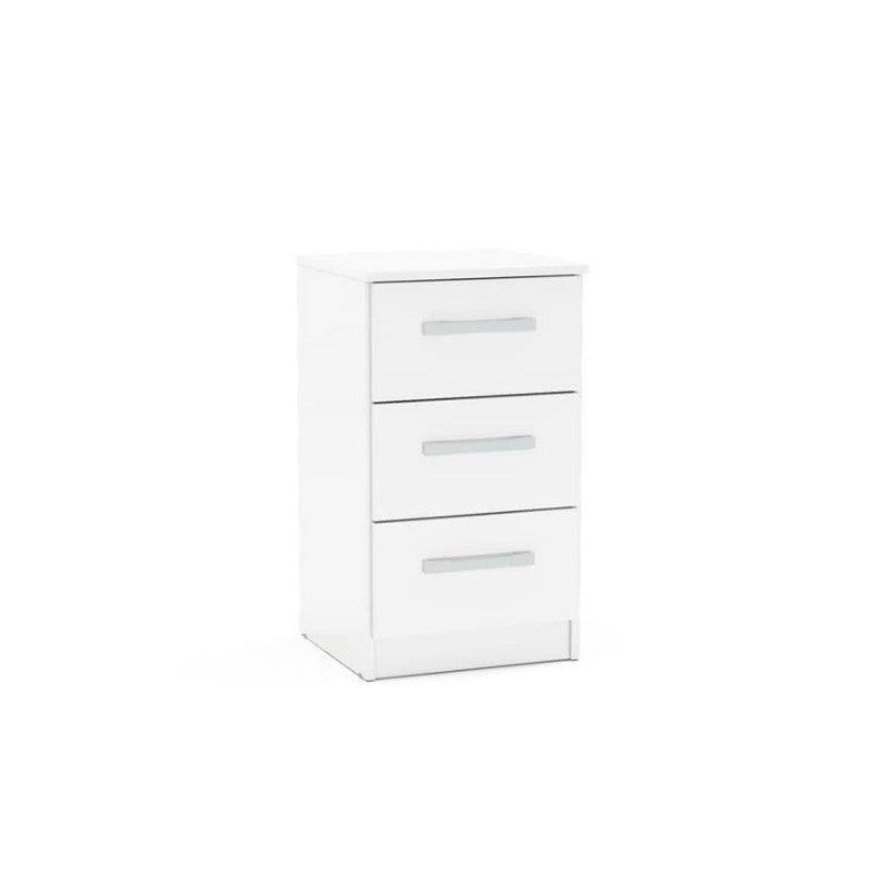 High-Gloss Lynx 3 Drawer Bedside in Grey, Black, White, Brown, Silver - Furniture Network