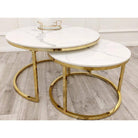 Cato Nest of 2 Short Round Gold Coffee Tables with White Stone Tops - Furniture Network